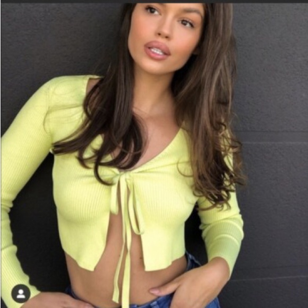 Zara Lime yellow Tie-Front cropped Cardigan, Size S